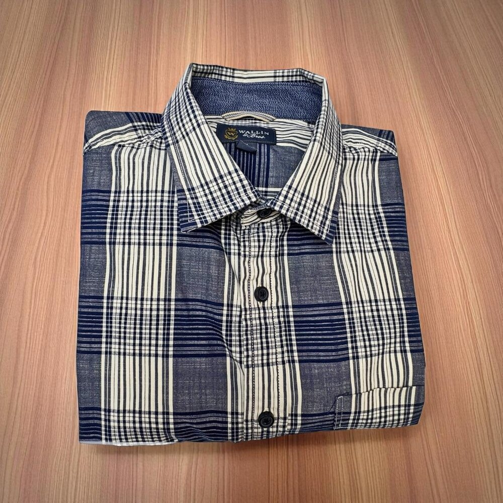 Wallin & Bros Blue White Check Long Sleeve Button Down Shirt